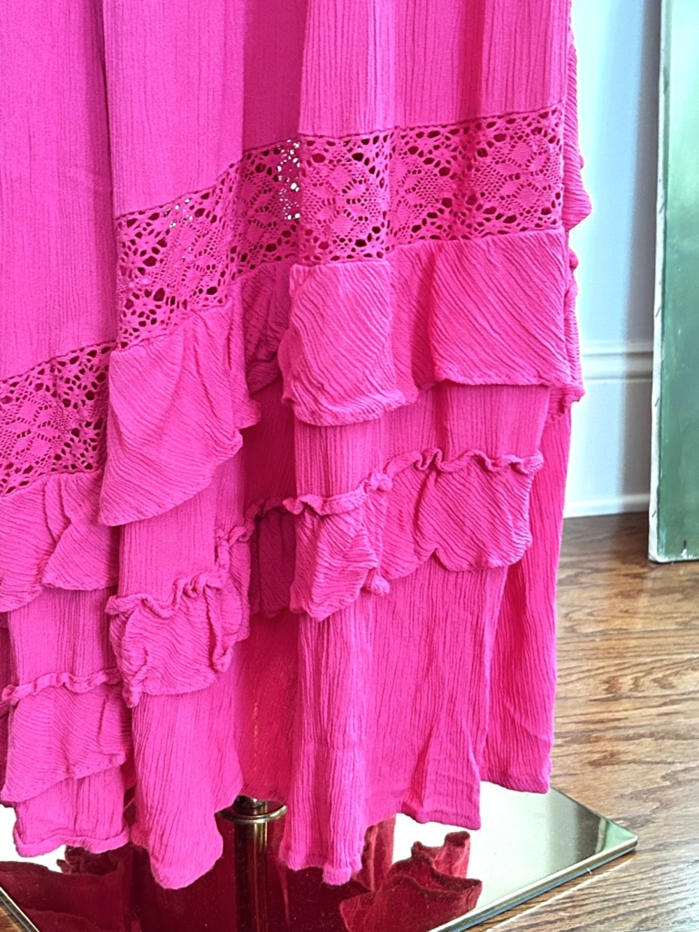 Free People Santa Maria Maxi Dress XL Love Pink Crochet Lace Open Back Boho - Picture 8 of 14